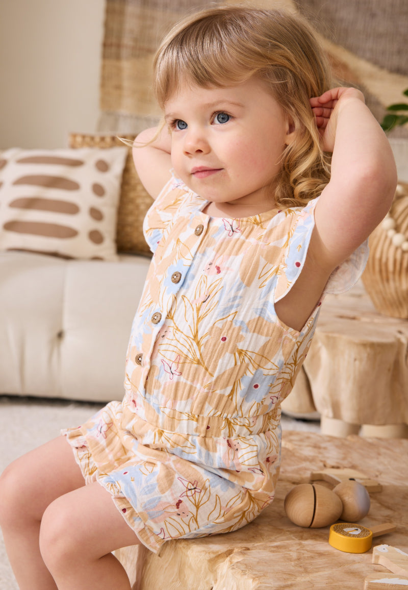 Combishort bébé en gaze de coton Praline