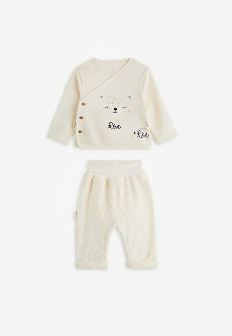 Ensemble bébé gilet croisé et pantalon en velours Flocon