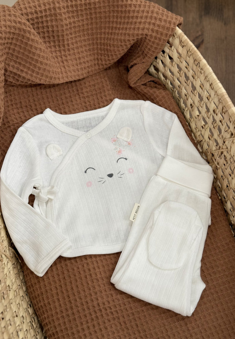 Ensemble bébé gilet et pantalon à pied en pointelle Badian