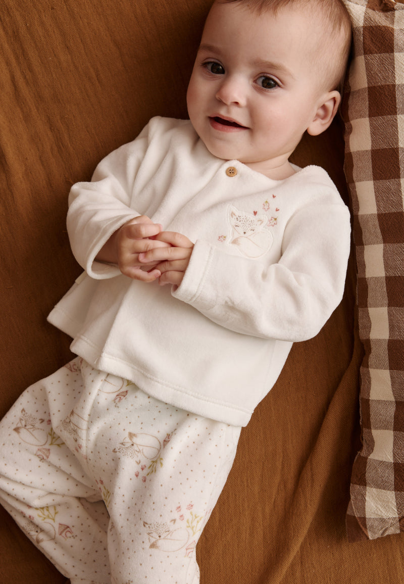 Ensemble bébé gilet et pantalon avec pieds en velours Doucette