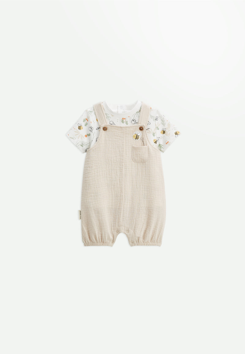 Ensemble salopette bébé en gaze de coton et t-shirt Eden