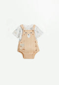 Ensemble salopette bébé en gaze de coton et t-shirt Noisette