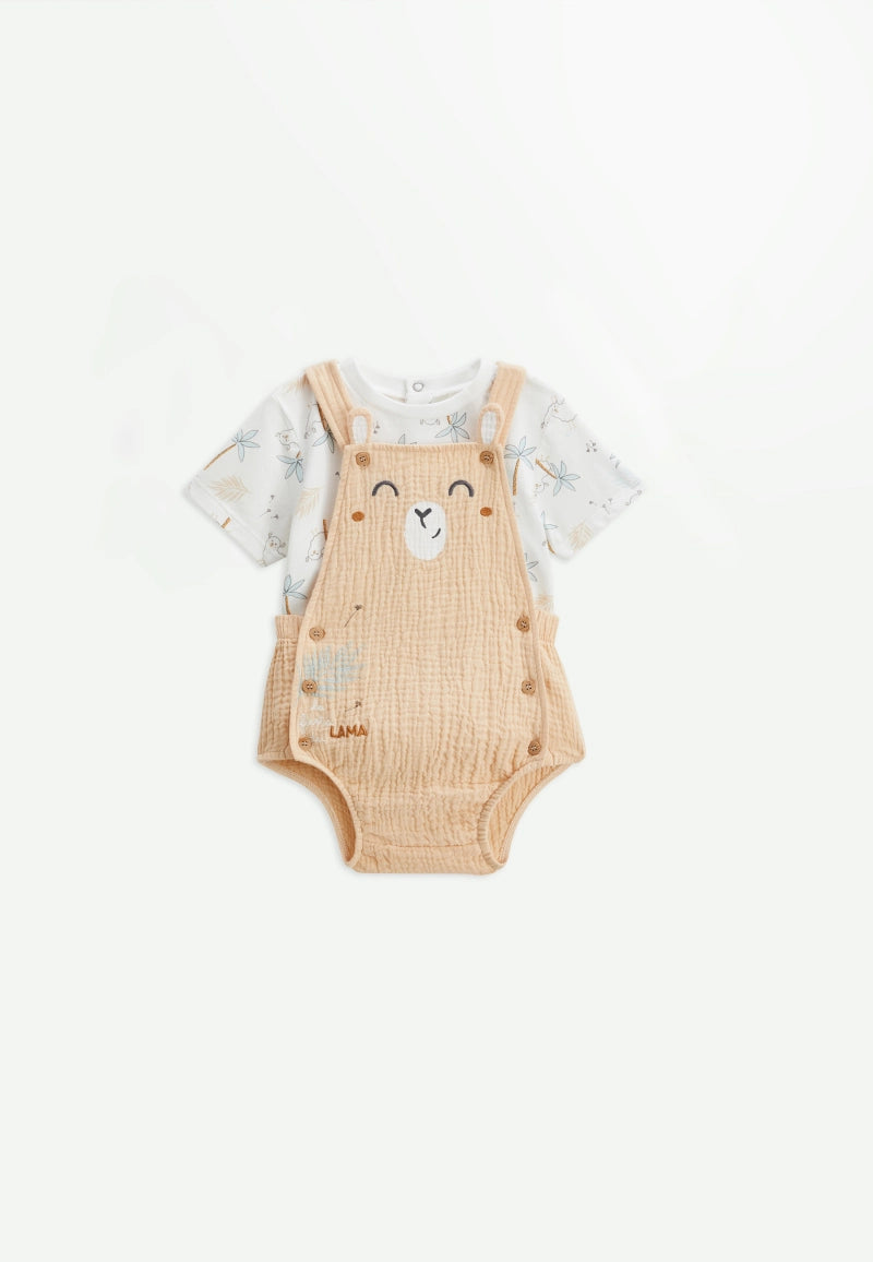Ensemble salopette bébé en gaze de coton et t-shirt Noisette