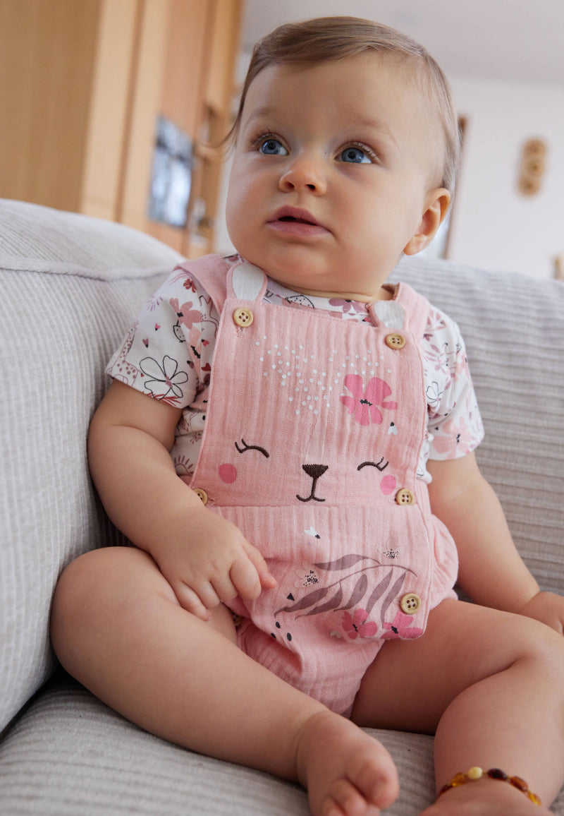 Ensemble salopette bébé en gaze de coton et t-shirt Petit Safari