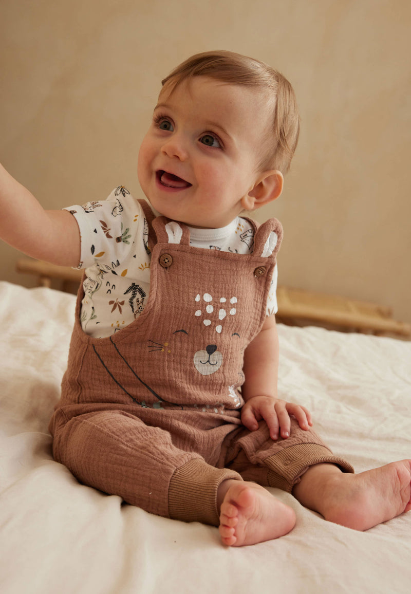 Ensemble salopette bébé en gaze de coton et t-shirt Yao