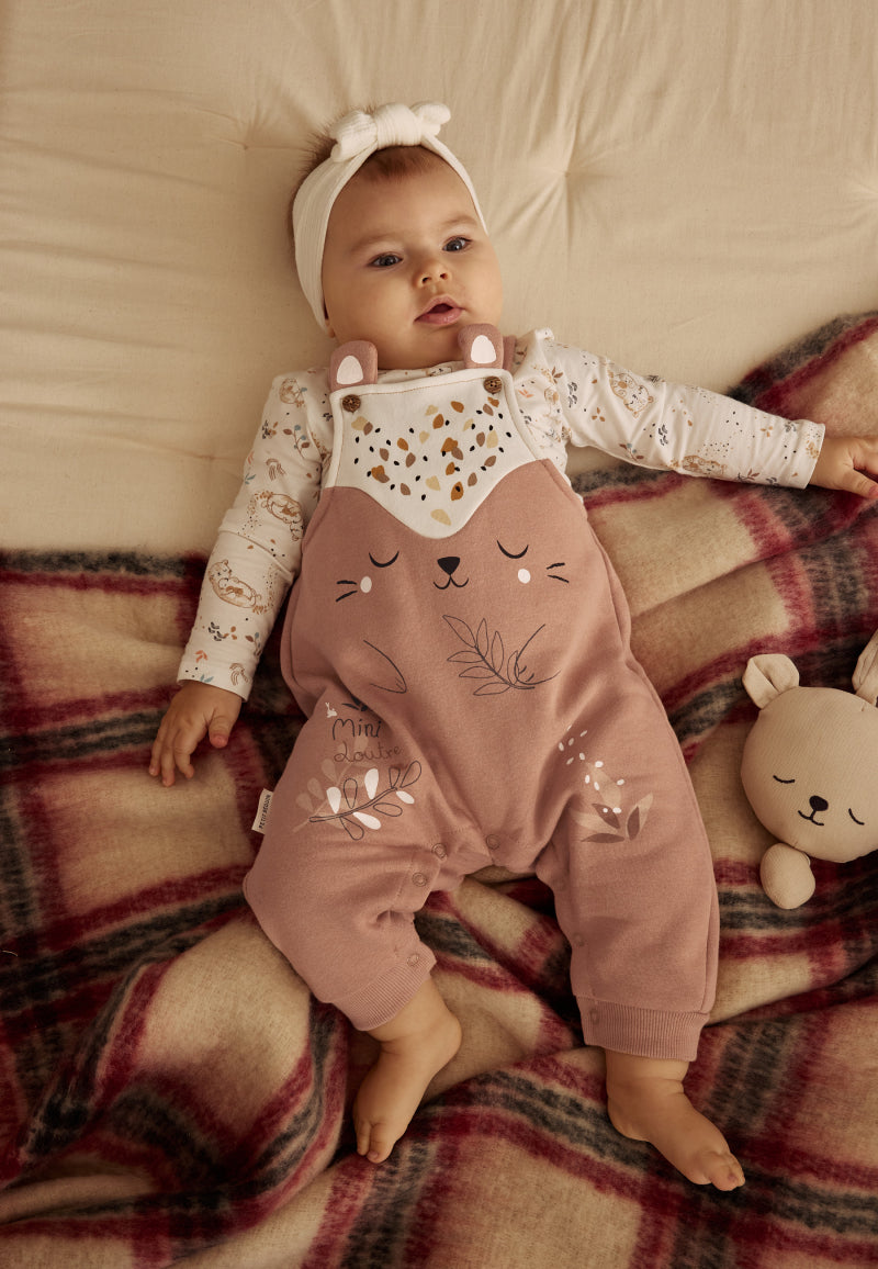 Ensemble salopette bébé en molleton et t-shirt Mini Loutre