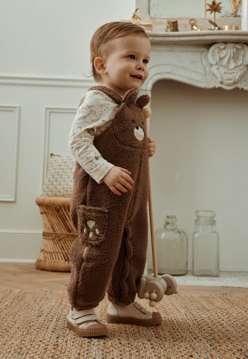 Ensemble salopette bébé en sherpa et t-shirt Câlins