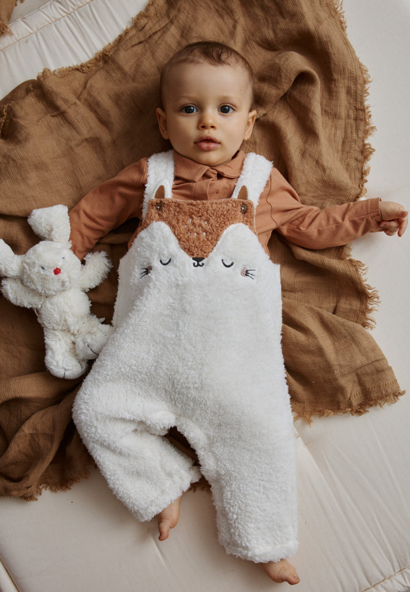 Ensemble salopette bébé en sherpa et t-shirt Caramel