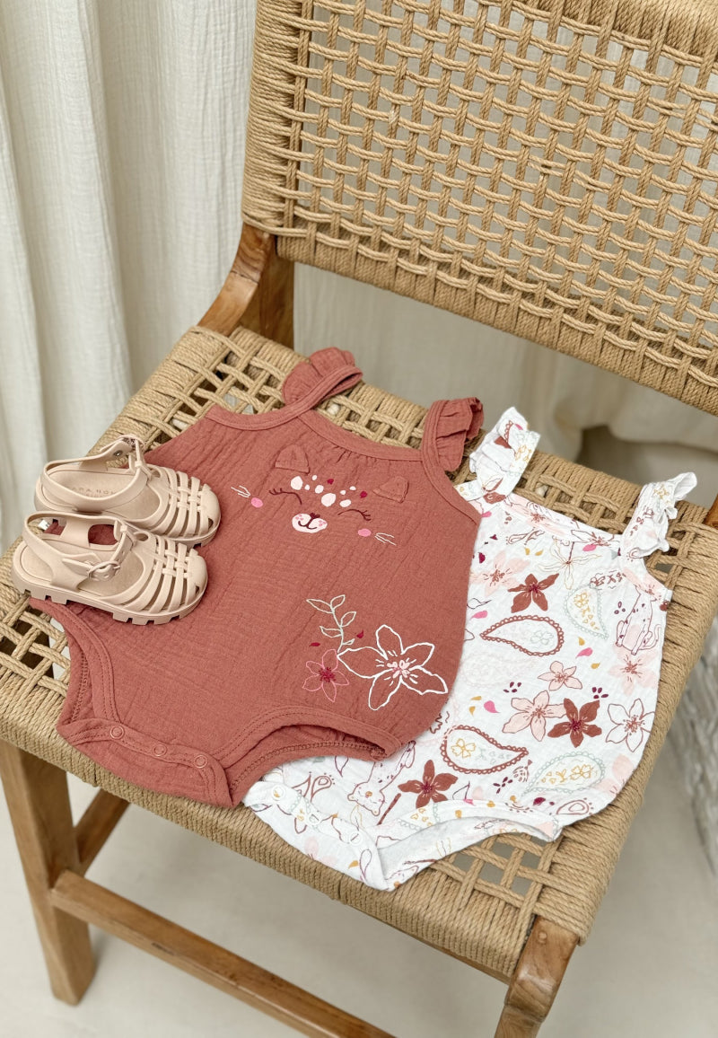 Lot de 2 barboteuses bloomer bébé en gaze de coton Arizona
