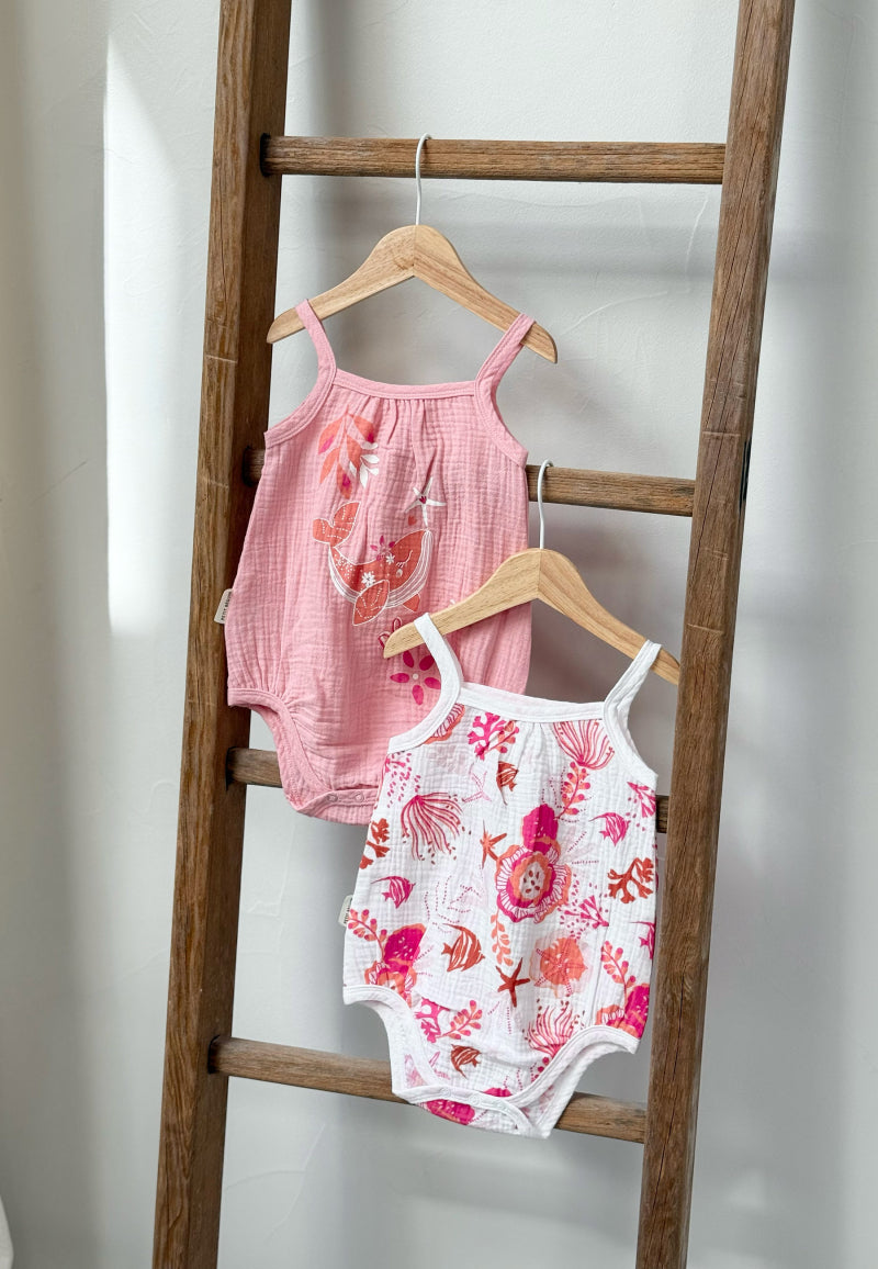 Lot de 2 barboteuses bloomer bébé en gaze de coton Bahamas