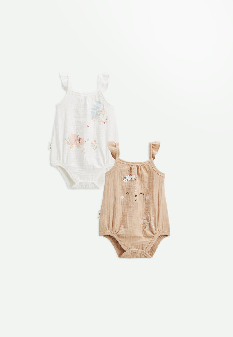 Lot de 2 barboteuses bloomer bébé en gaze de coton Praline