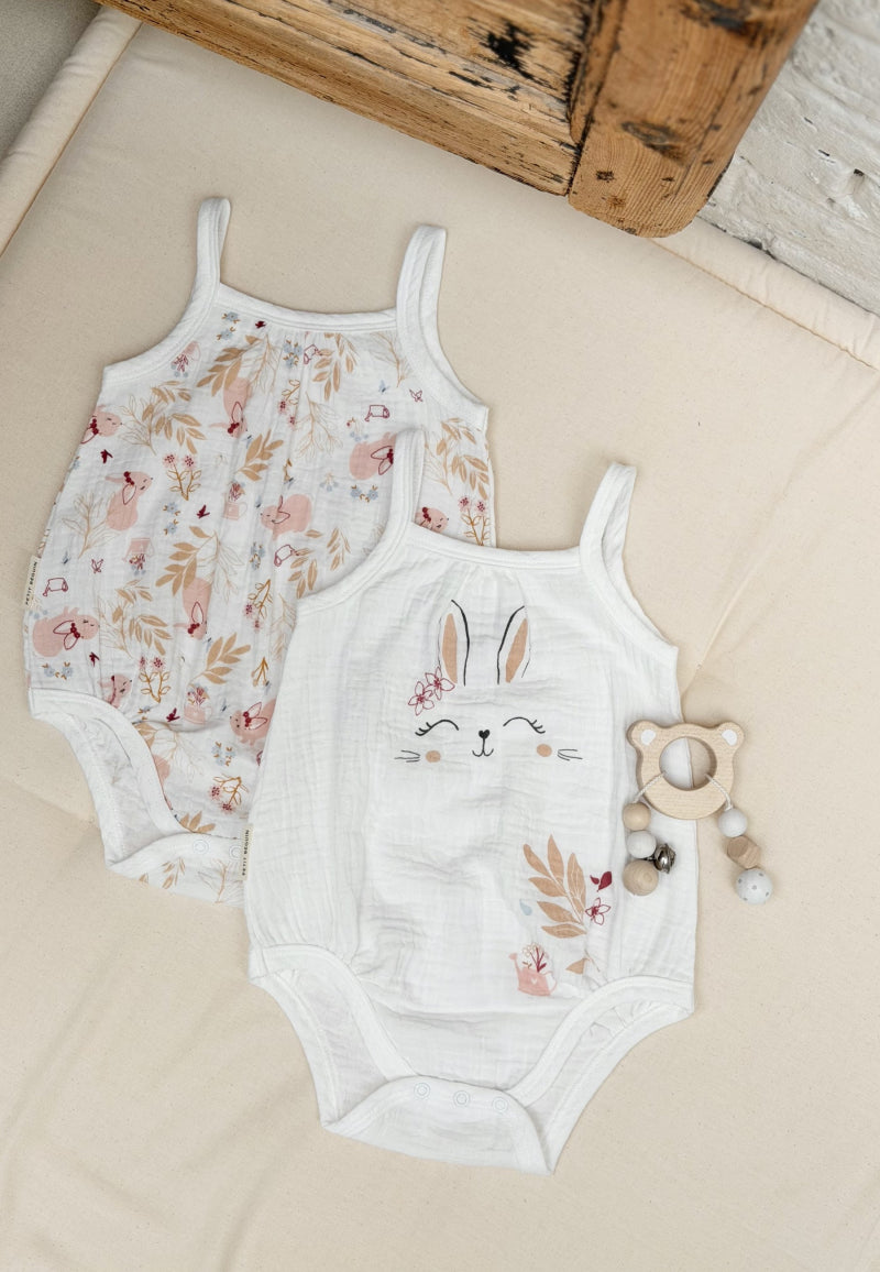 Lot de 2 barboteuses bloomer bébé en gaze de coton Praline