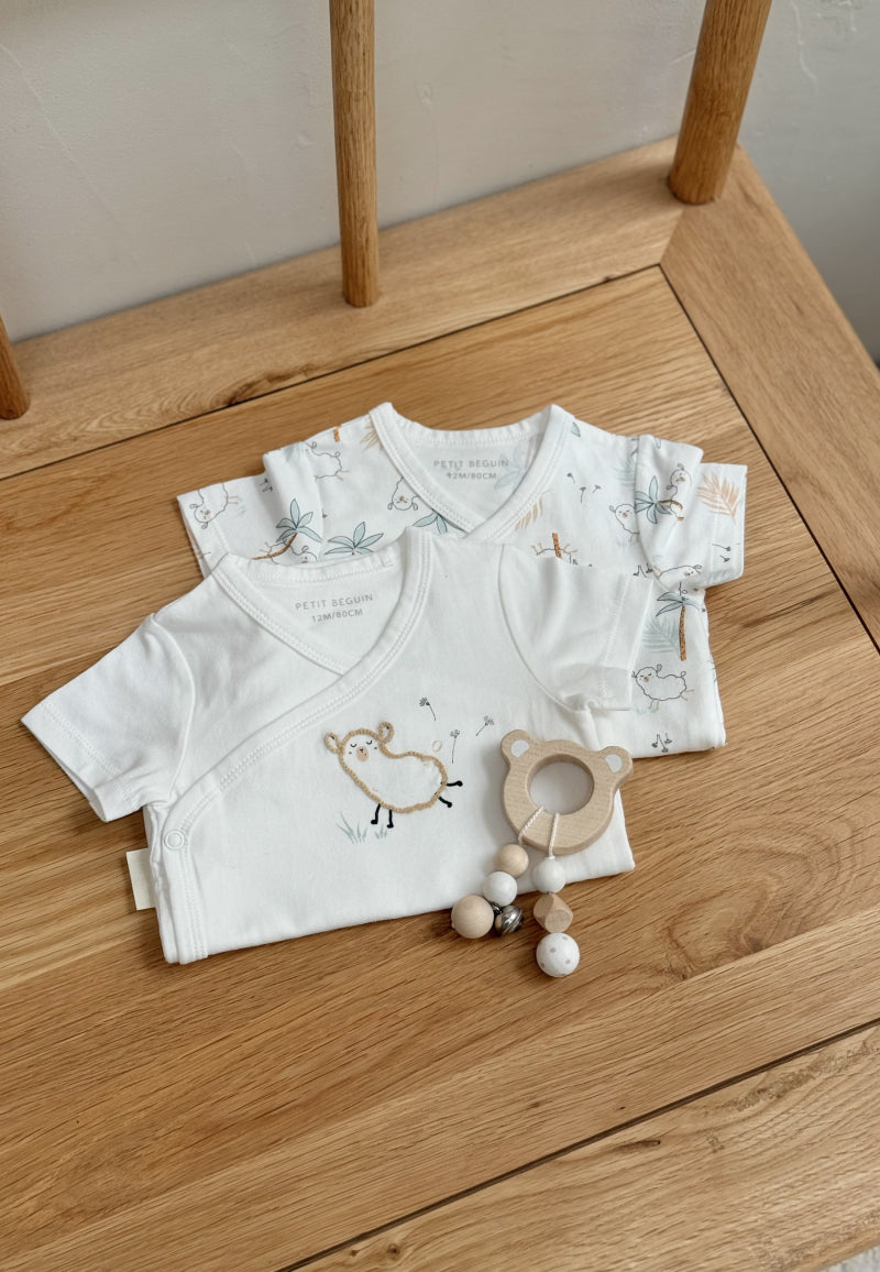 Lot de 2 bodies bébé manches courtes ouverture croisée Noisette
