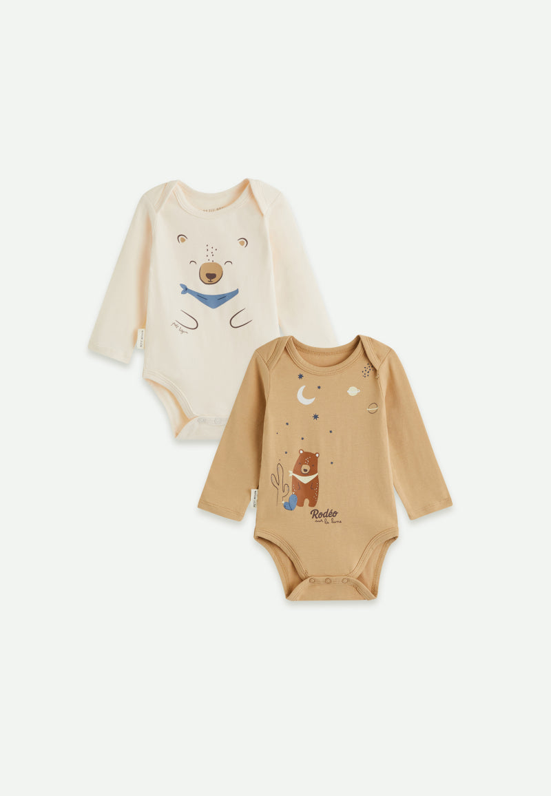Lot de 2 bodies bébé manches longues Moka