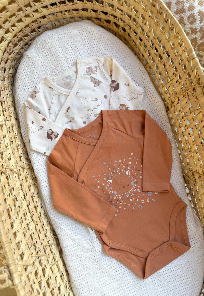 Lot de 2 bodies bébé manches longues ouverture croisée Caramel
