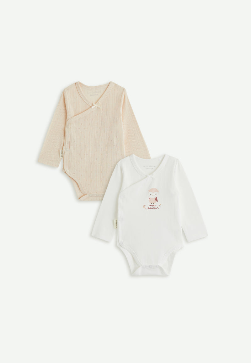 Lot de 2 bodies bébé manches longues ouverture croisée Miette