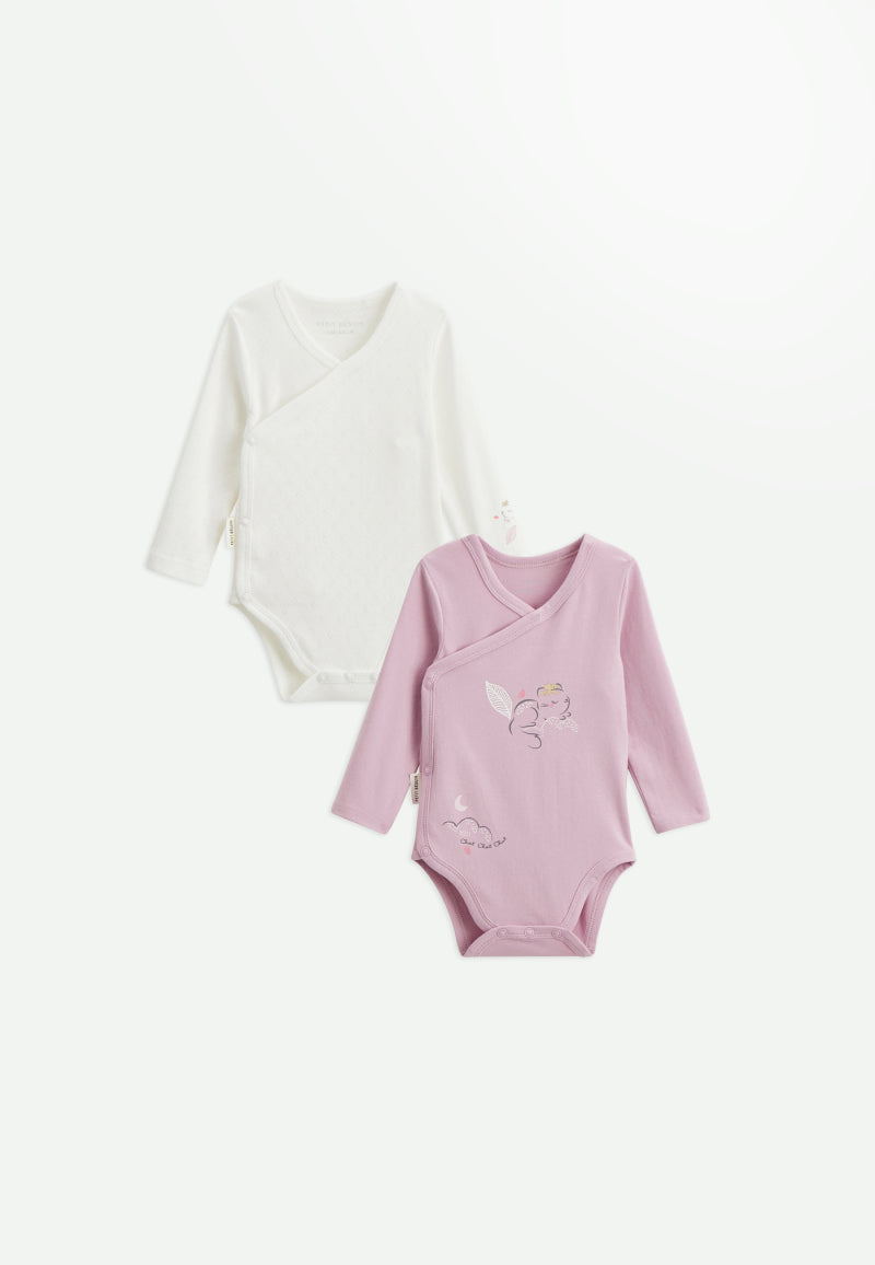 Lot de 2 bodies bébé manches longues ouverture croisée Miss Chatchatchat