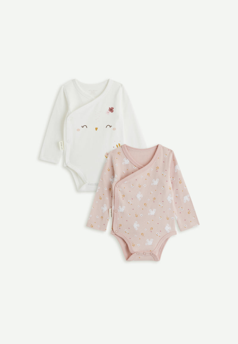 Lot de 2 bodies bébé manches longues ouverture croisée Miette