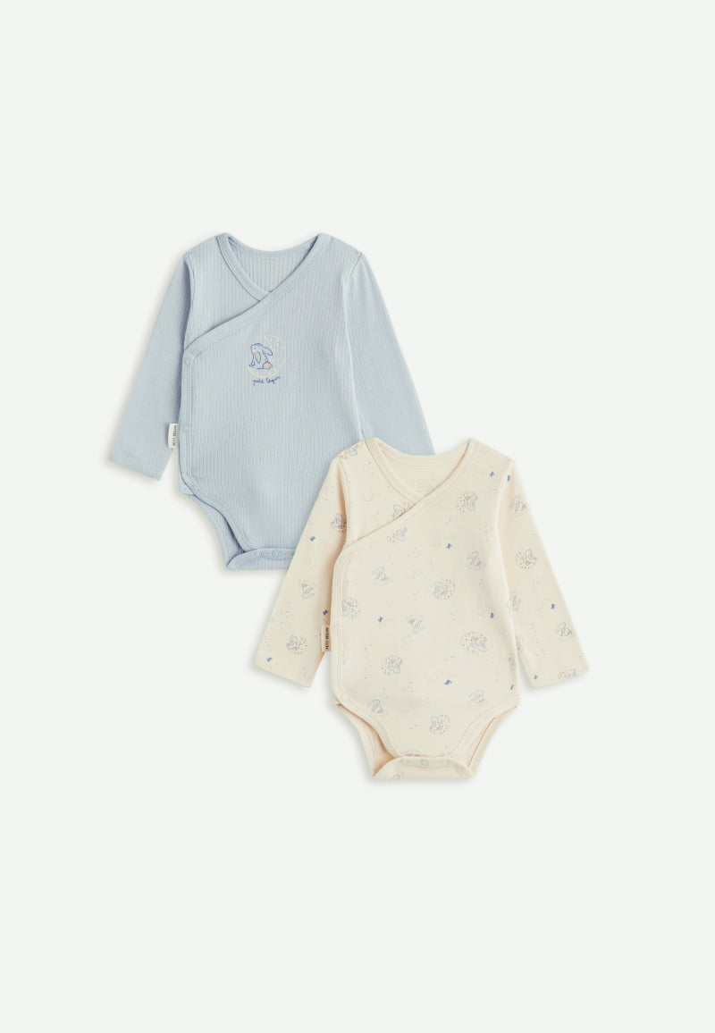 Lot de 2 bodies bébé manches longues ouverture croisée Voix Lactée
