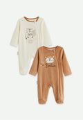 Lot de 2 pyjamas bébé en velours ouverture zippée Caramel