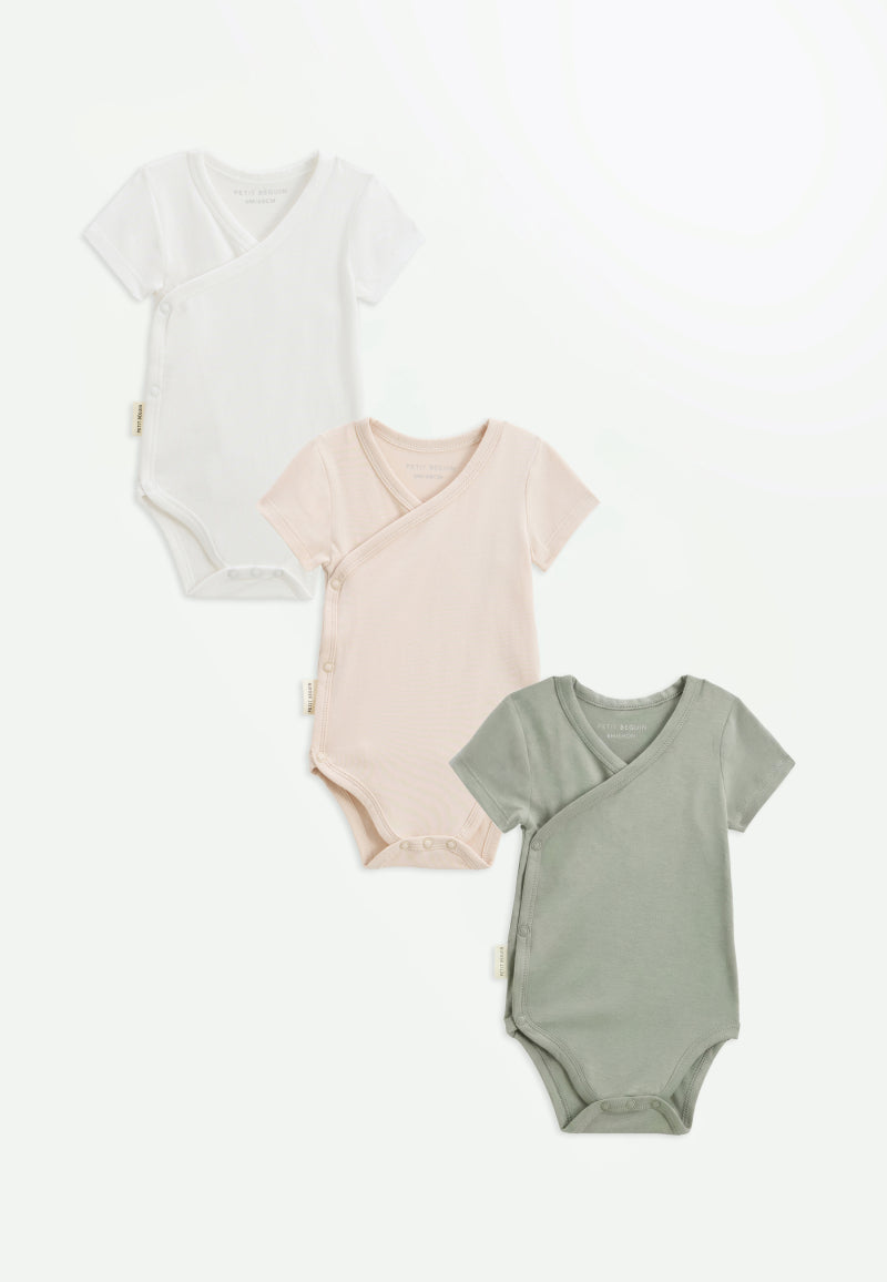 Lot de 3 bodies bébé manches courtes ouverture croisée Mini Rêve