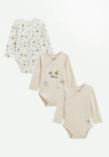 Lot de 3 bodies bébé manches longues ouverture croisée Eden