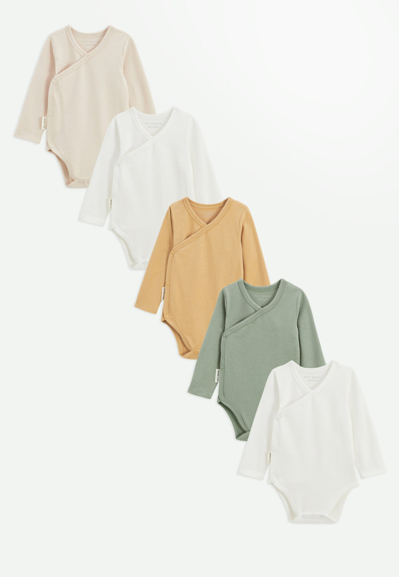 Lot de 5 bodies bébé manches longues ouverture croisée Mini Rêve