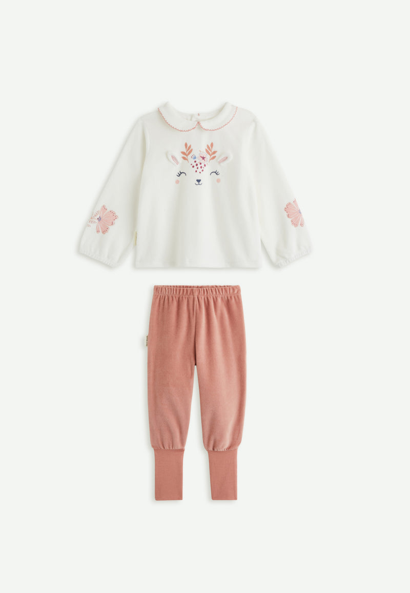 Pyjama bébé 2 pièces en velours à pieds retroussables Cléo