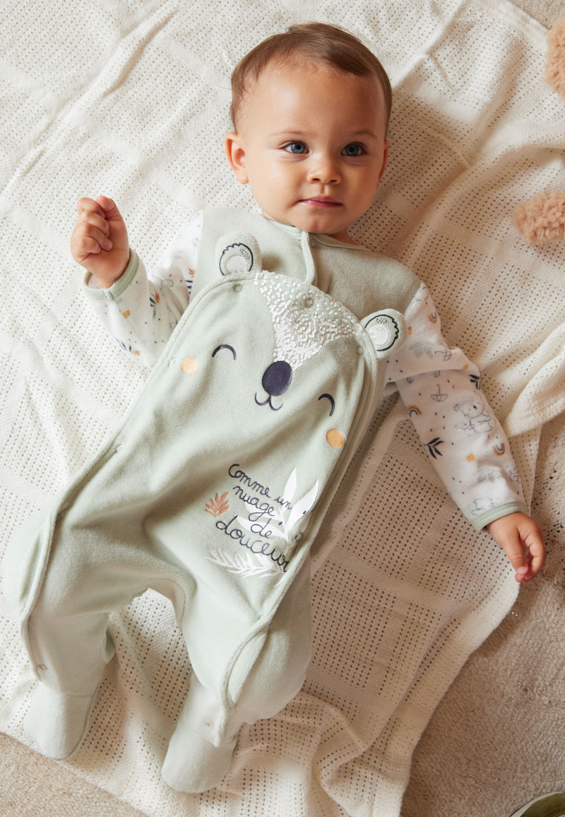 Pyjama bébé en velours ouverture pont Nuage