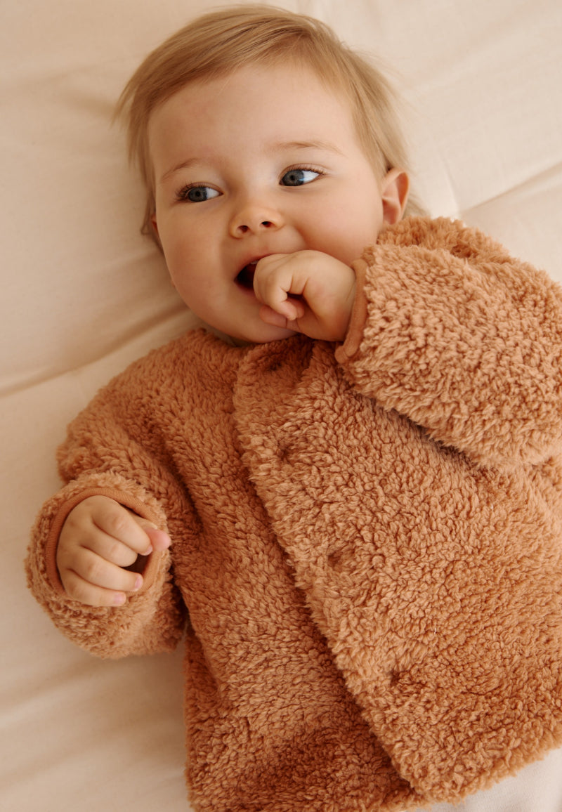 Veste réversible bébé en sherpa Caramel